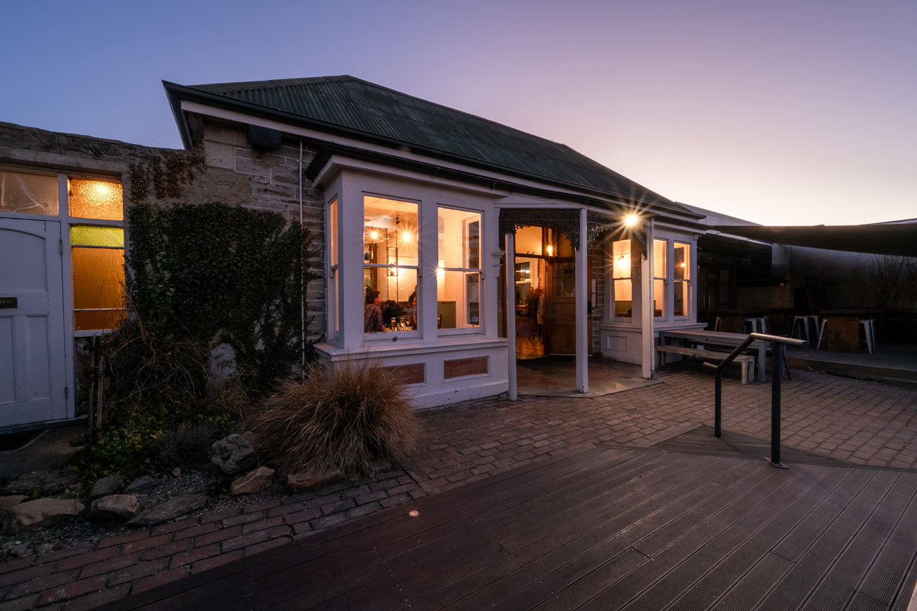 Ida's venue at dusk, ready for a function